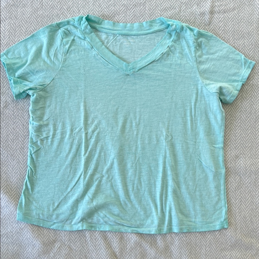 Eileen Fisher Aqua V-Neck Short Sleeve Tee